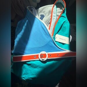 Paolita Teal and Blue Swimsuit with Bold Orange Belt